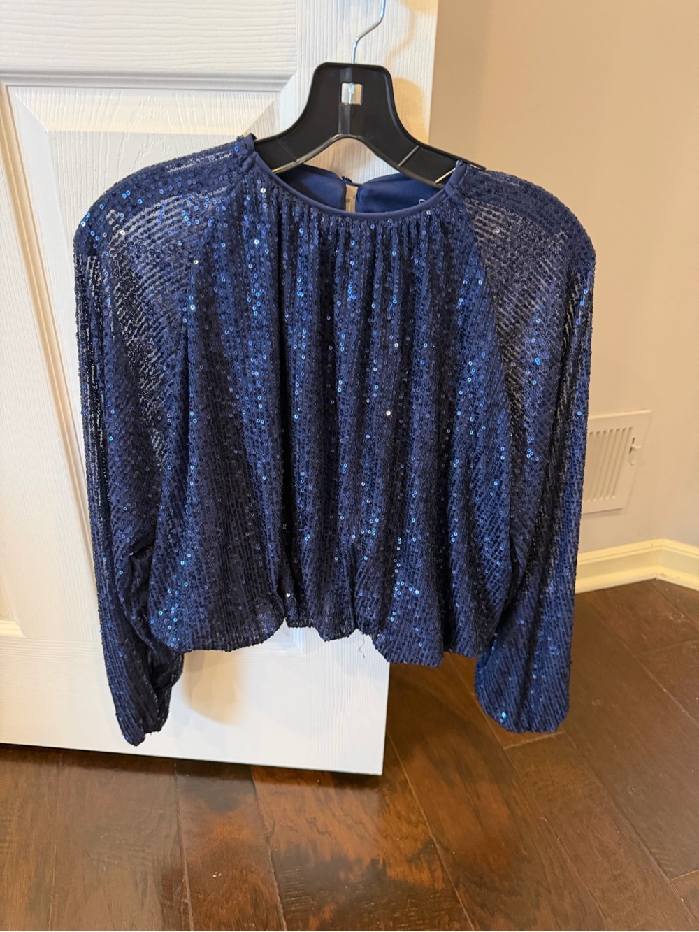 THML Navy Blue Sequin Cropped Long-Sleeve Top